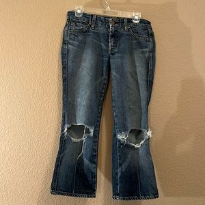 7 For All Mankind Crop Jeans with cut out knees. Size 28.